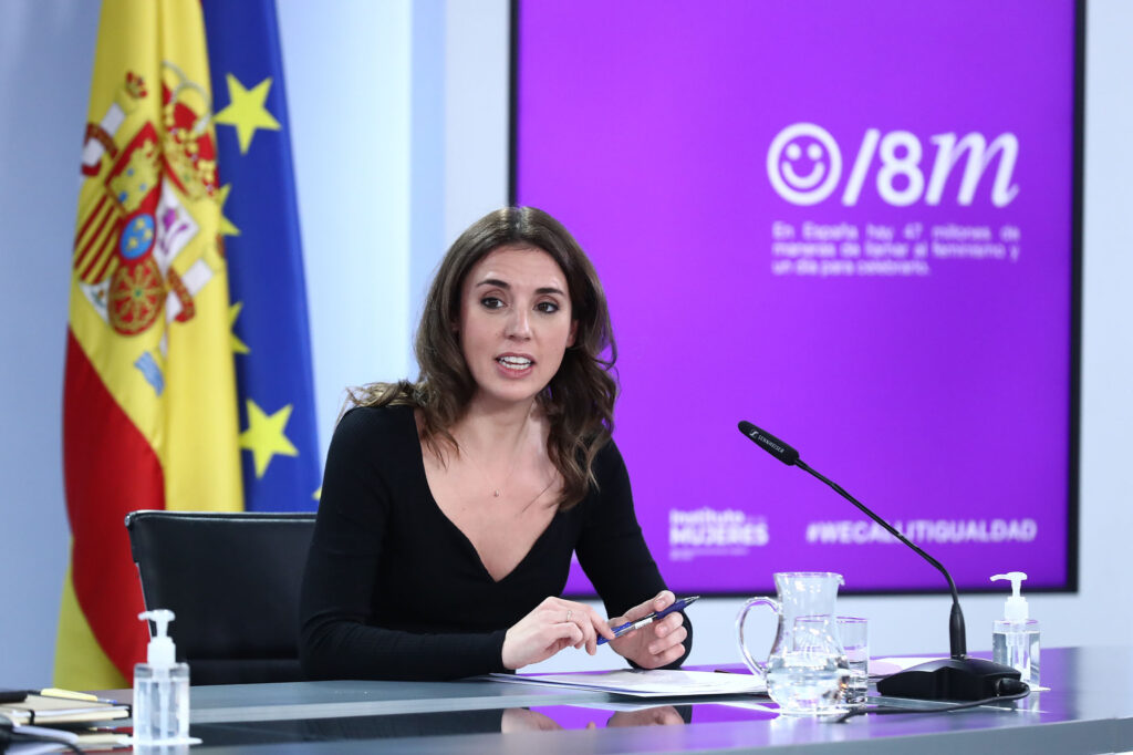 La ministra de Igualdad, Irene Montero, durante su intervención en la rueda de prensa posterior al Consejo de Ministros