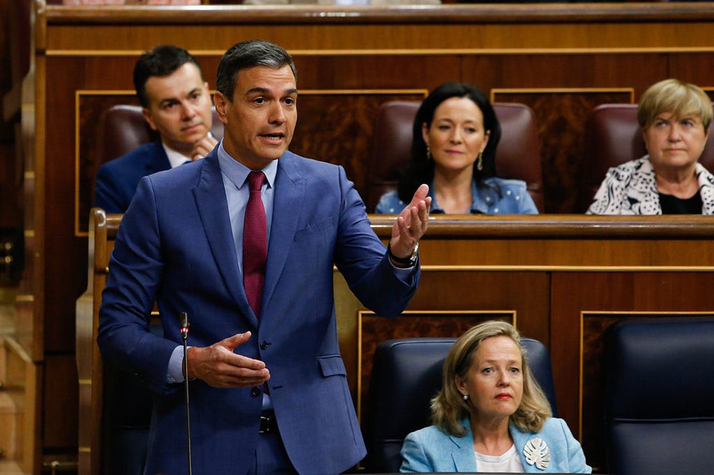 El presidente del Gobierno, Pedro Sánchez, durante su intervención en el Congreso de los Diputados
