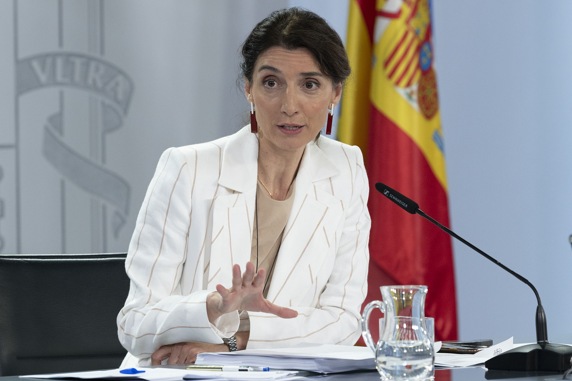 La ministra de Justicia, Pilar Llop, durante su intervención en la rueda de prensa posterior al Consejo de Ministros