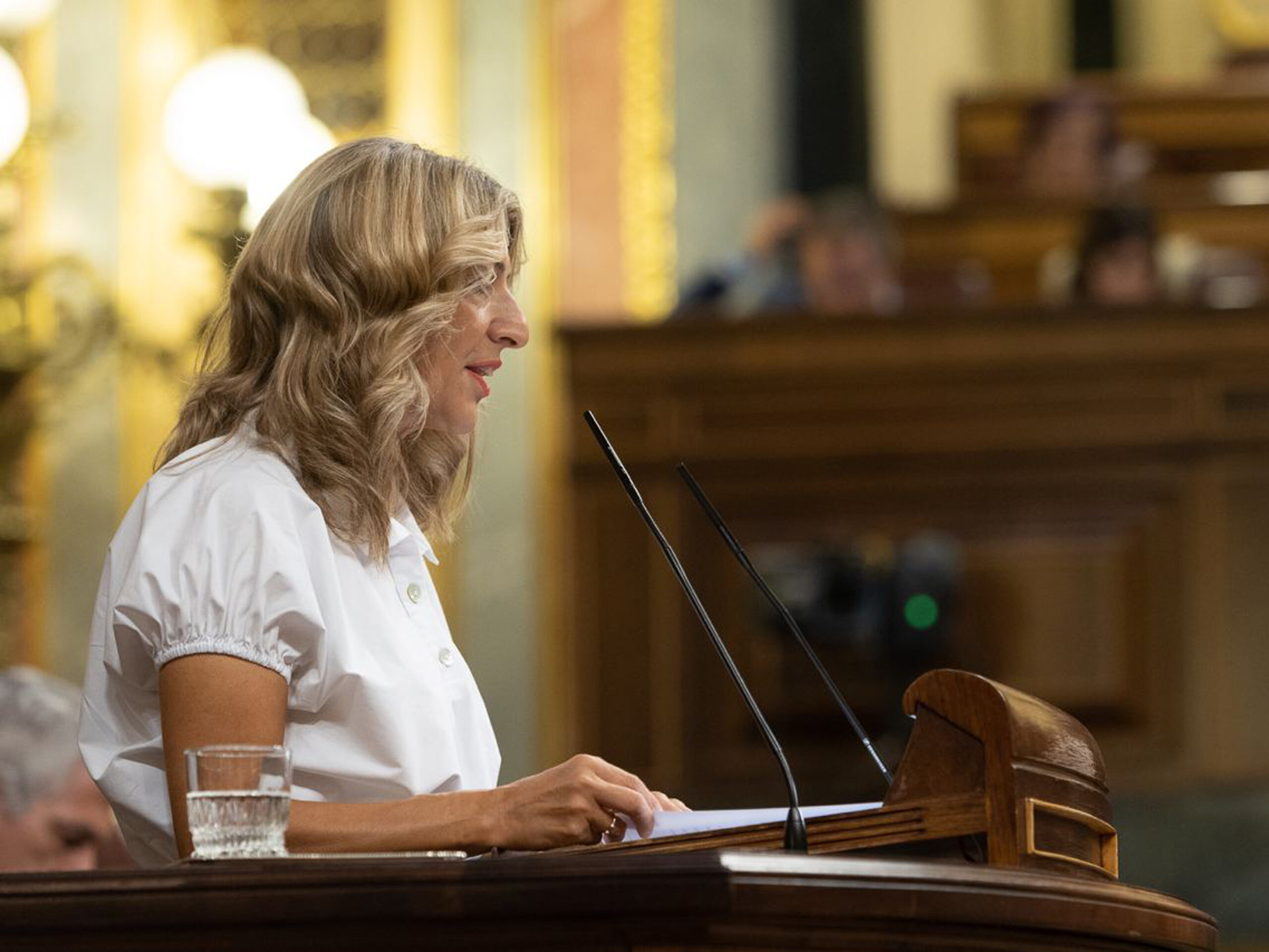 La vicepresidenta segunda y ministra de Trabajo y Economía Social, Yolanda Díaz, defiende el RDL para la mejora de las condiciones de las personas trabajadoras al servicio del hogar