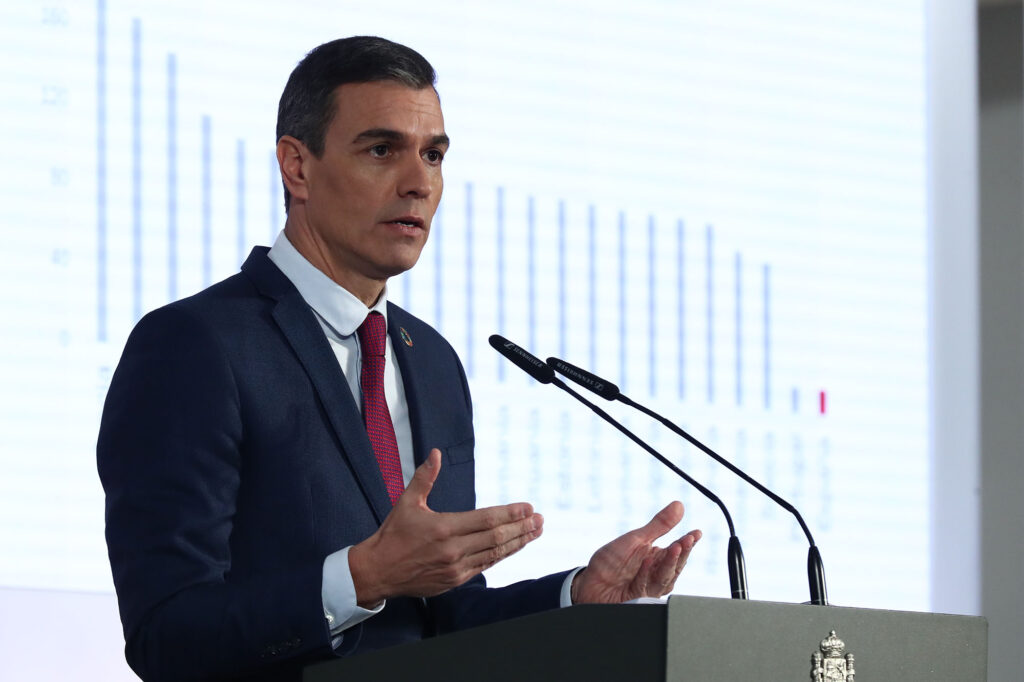 El presidente del Gobierno, Pedro Sánchez, durante su intervención en la rueda de prensa posterior a la reunión del Consejo de Ministros